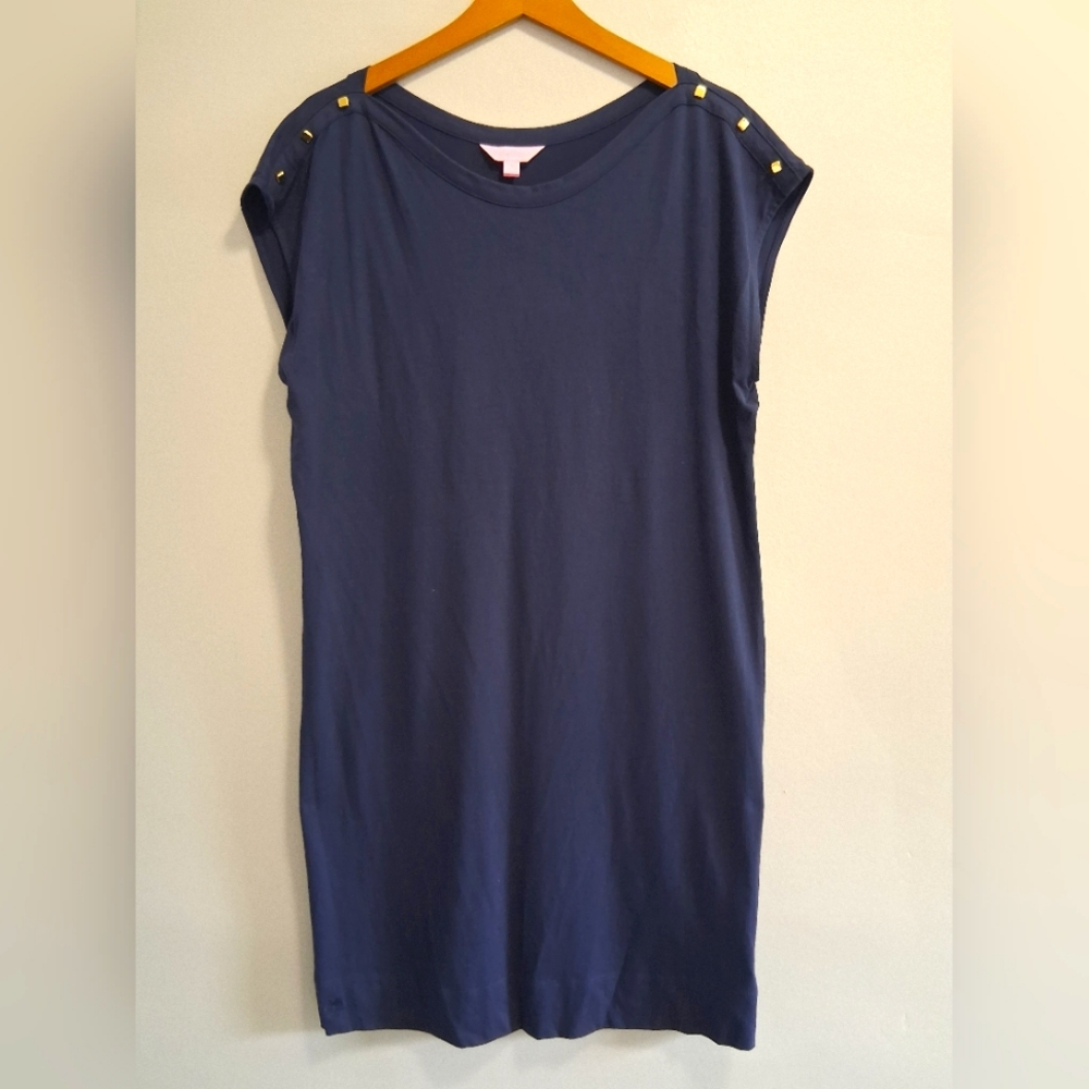 Lilly Pulitzer Robyn T-Shirt Jersey Knit Dress Pima Cotton Navy Size Large